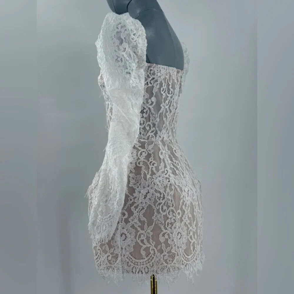 🆕 BRONX & BANCO 🧿 NWOT Colette Lace Long Sleeve Mini Dress, White Sz S / US 4